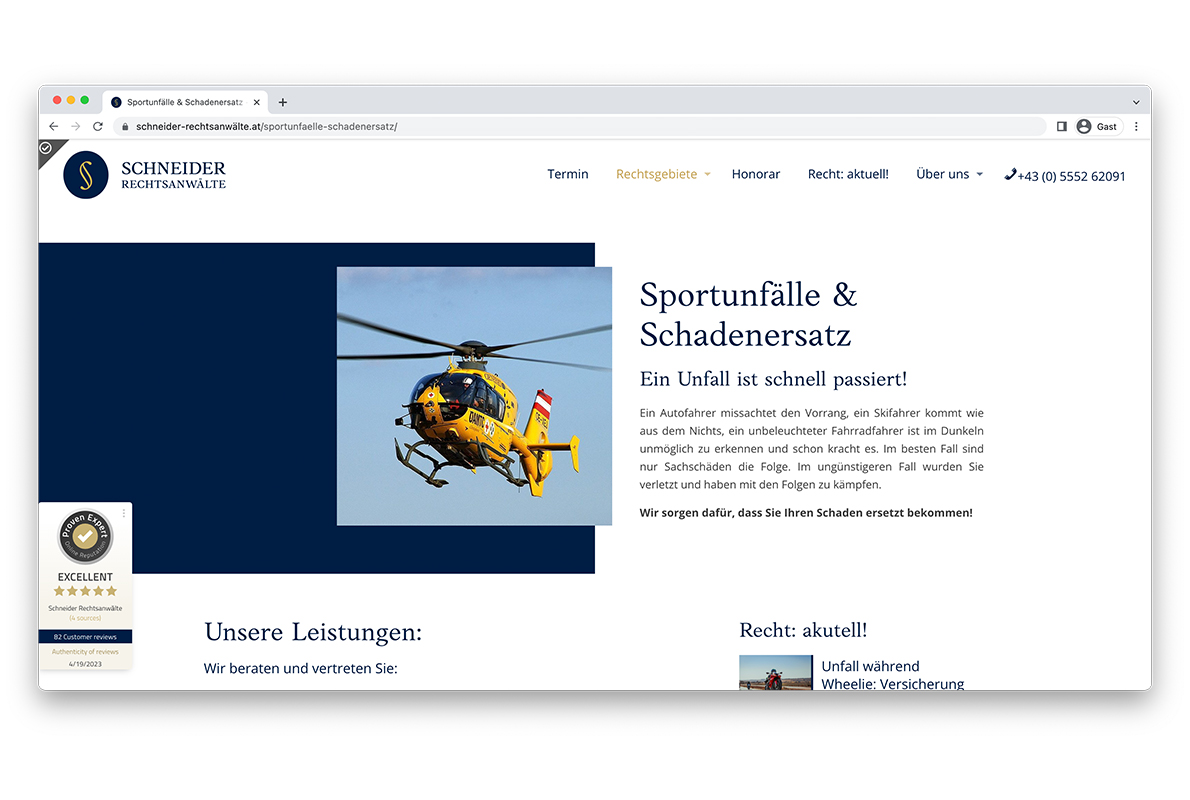 Schneider Rechtsanwälte Webseite Screenshot