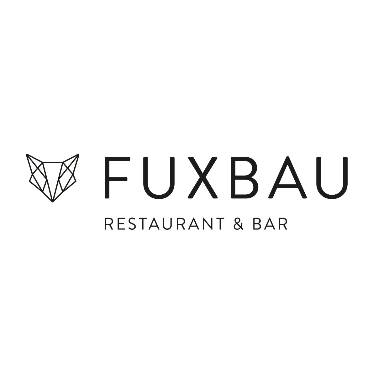 Schwarzes Logo Vom Restaurant Fuxbau Auf Weißem Hintergrund