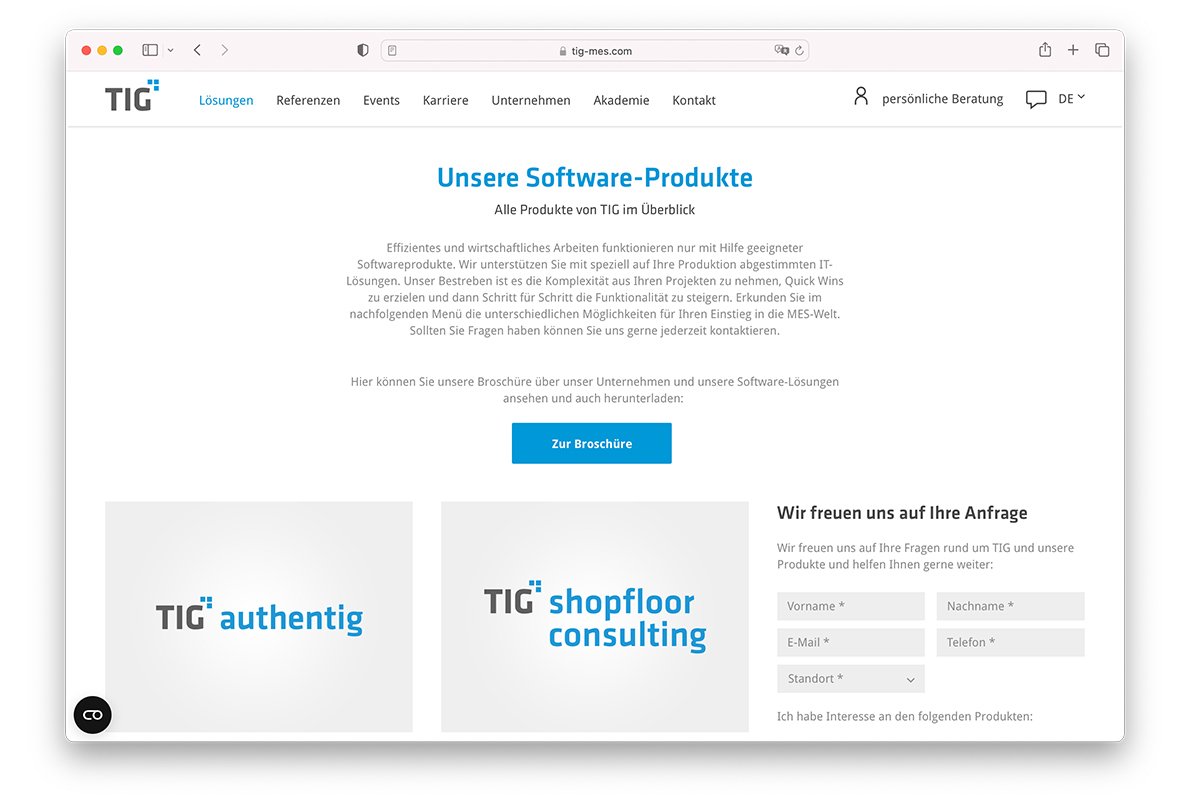 Tig Website Screenshot Softwareprodukte