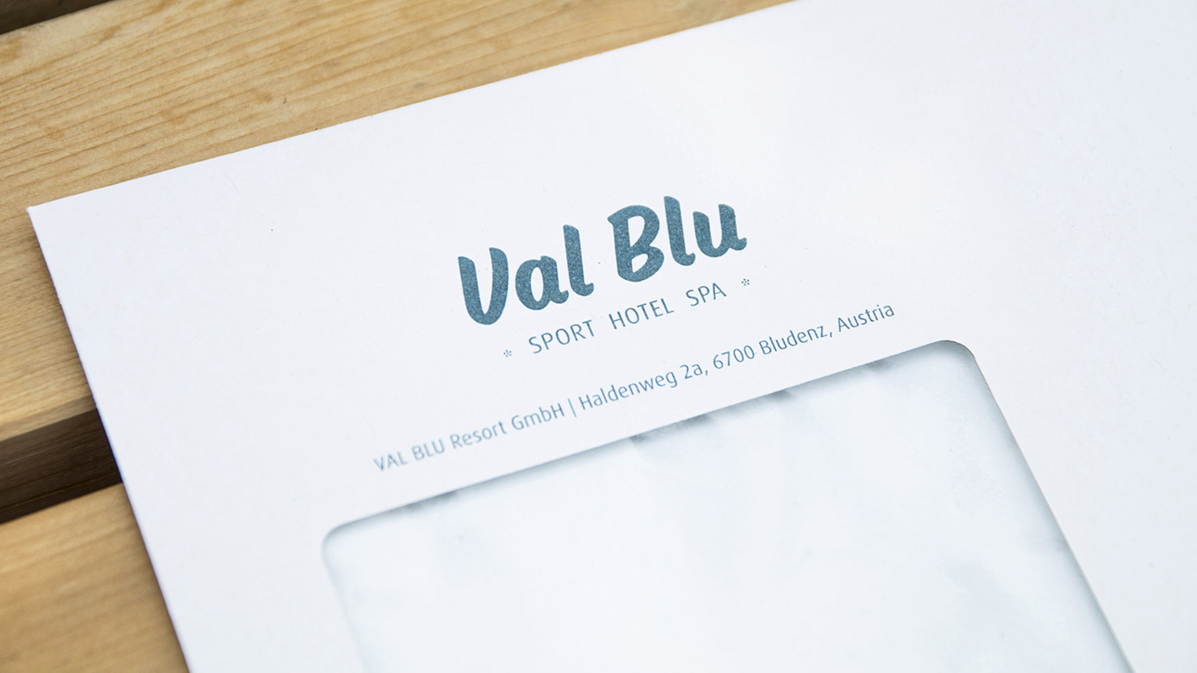 Logo vom Schimmbad Val Blu auf Briefumschlag